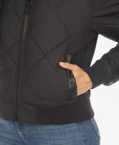 Women's Lightweight Diamond Quilted Puffer Bomber Jacket-Black - 4