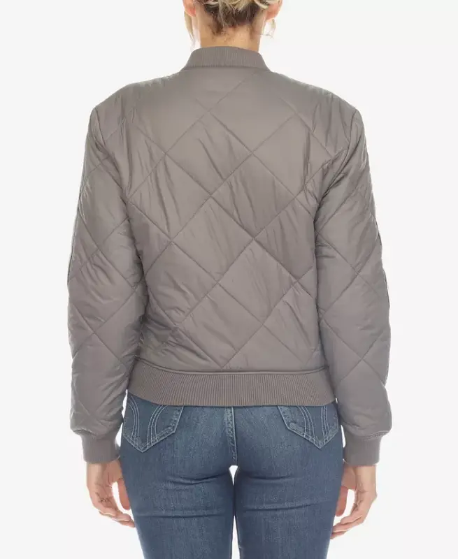 Women's Lightweight Diamond Quilted Puffer Bomber Jacket-Gray - 2