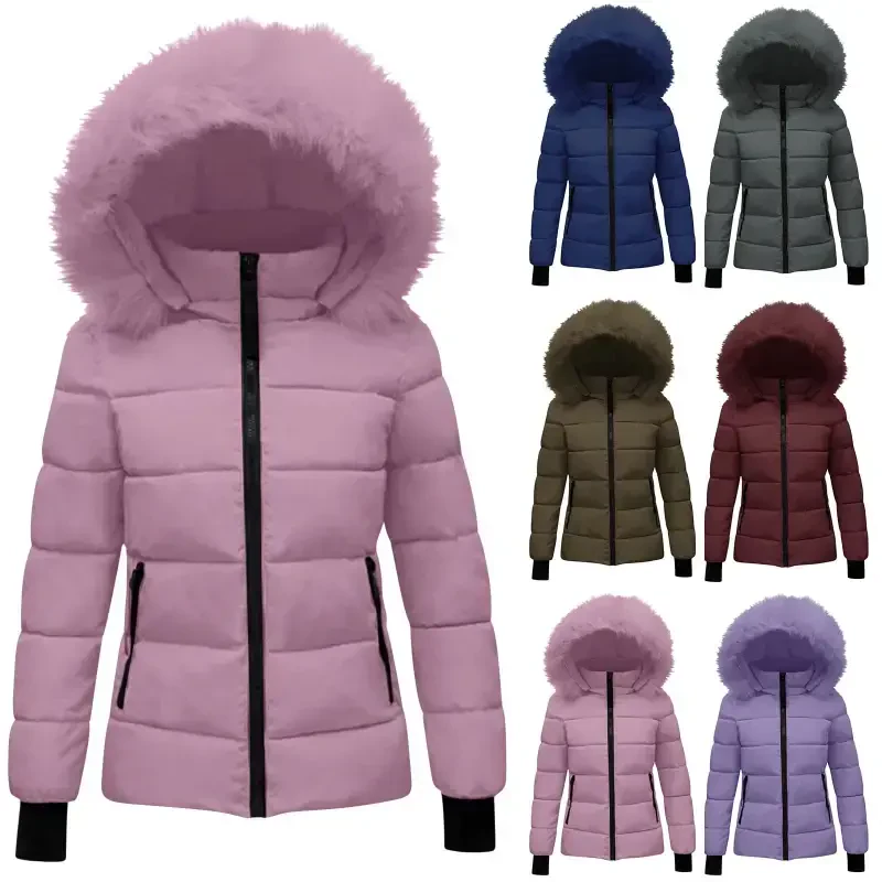 Womens Lightweight Puffer Jacket, Winter Coats for Women Warm Quilted Bubble Padded Hood Coat with Faux Fur Collar - 1