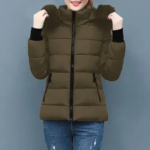 Womens Lightweight Puffer Jacket, Winter Coats for Women Warm Quilted Bubble Padded Hood Coat with Faux Fur Collar - 5