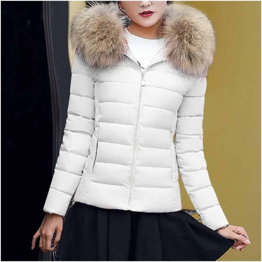 Womens Lightweight Puffer Jacket, Winter Coats for Women Warm Quilted Bubble Padded Hood Coat with Faux Fur Collar - 7
