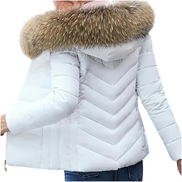 Womens Lightweight Puffer Jacket, Winter Coats for Women Warm Quilted Bubble Padded Hood Coat with Faux Fur Collar - 10