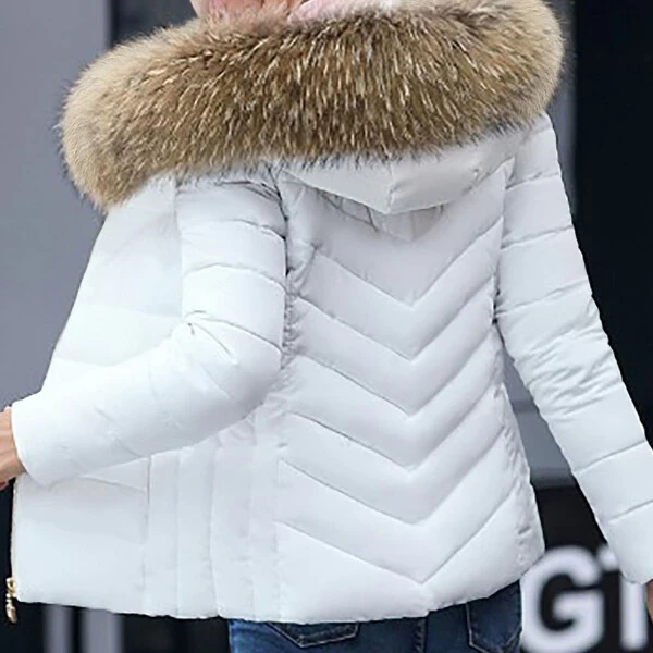 Womens Lightweight Puffer Jacket, Winter Coats for Women Warm Quilted Bubble Padded Hood Coat with Faux Fur Collar - 12