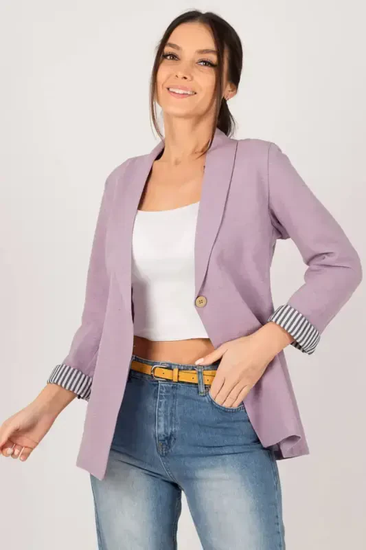 Women's Lilac Arm Lined Single Button Jacket ARM-22K001122-Lilac - 1