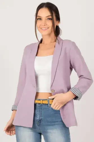 Women's Lilac Arm Lined Single Button Jacket ARM-22K001122-Lilac - ARMONIKA (1)