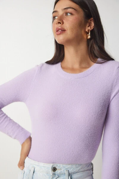 Women's Lilac Bearded Basic Knit Sweater MX00116-Lilac - HAPPINESS İSTANBUL (1)
