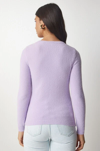 Women's Lilac Bearded Basic Knit Sweater MX00116-Lilac - 6