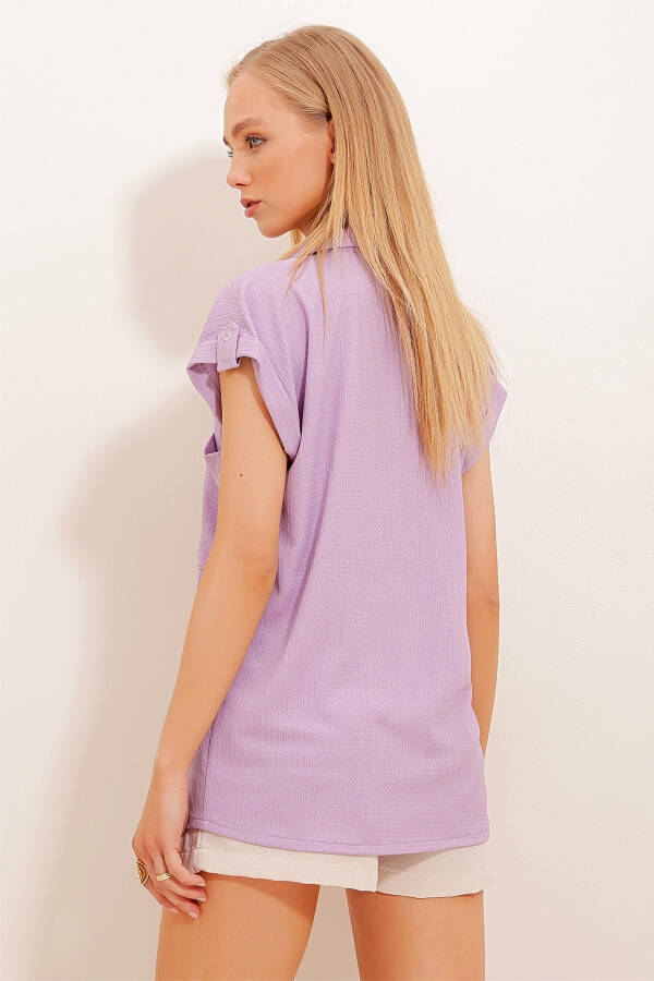 Women's Lilac Cuffed Double Short Sleeve Textured Shirt - 6