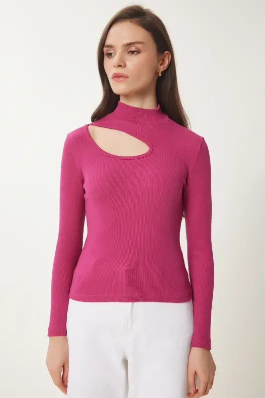 Women's Lilac Cut Out Detailed Ribbed Knit Blouse GT00065-Lilac - 4