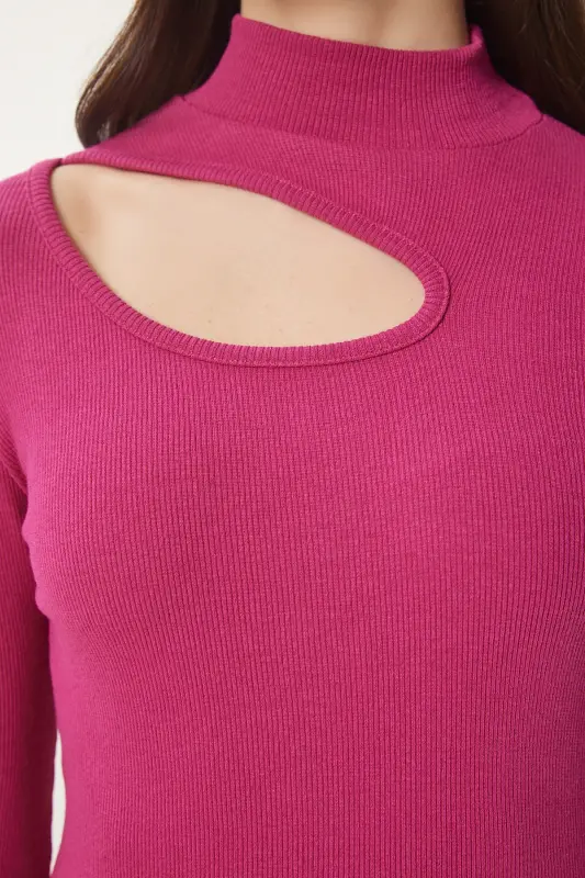 Women's Lilac Cut Out Detailed Ribbed Knit Blouse GT00065-Lilac - 5