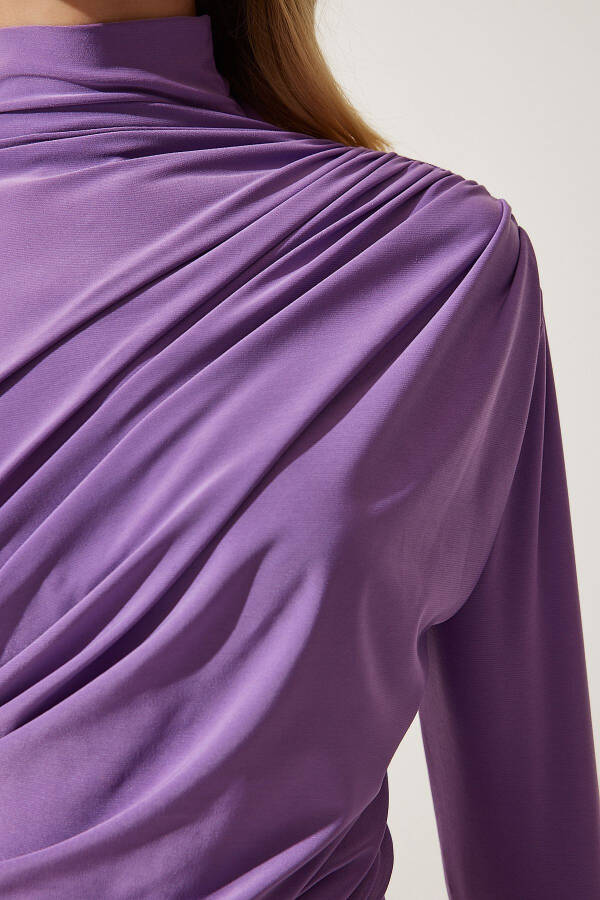 Women's Lilac Gathered Detail Stand-Up Collar Sandy Blouse FF001 - 5