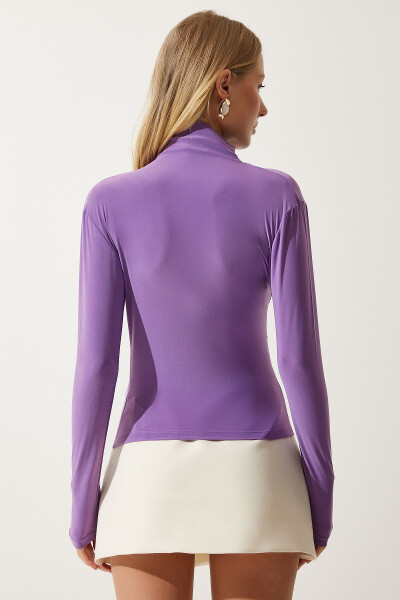 Women's Lilac Gathered Detail Stand-Up Collar Sandy Blouse FF001 - 6