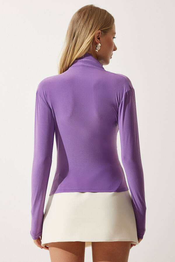 Women's Lilac Gathered Detail Stand-Up Collar Sandy Blouse FF001 - 6