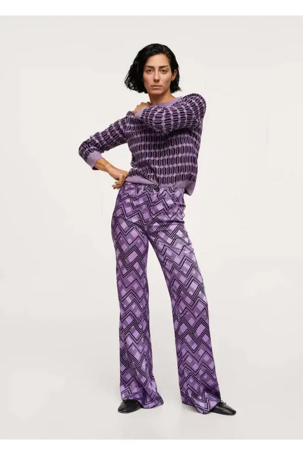 Women's Lilac Geometric Pants - 1