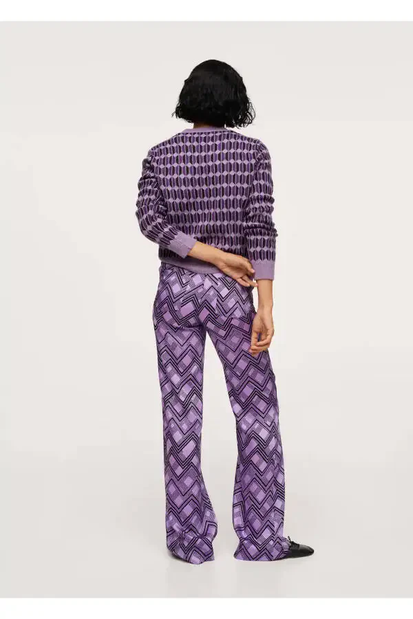 Women's Lilac Geometric Pants - 2