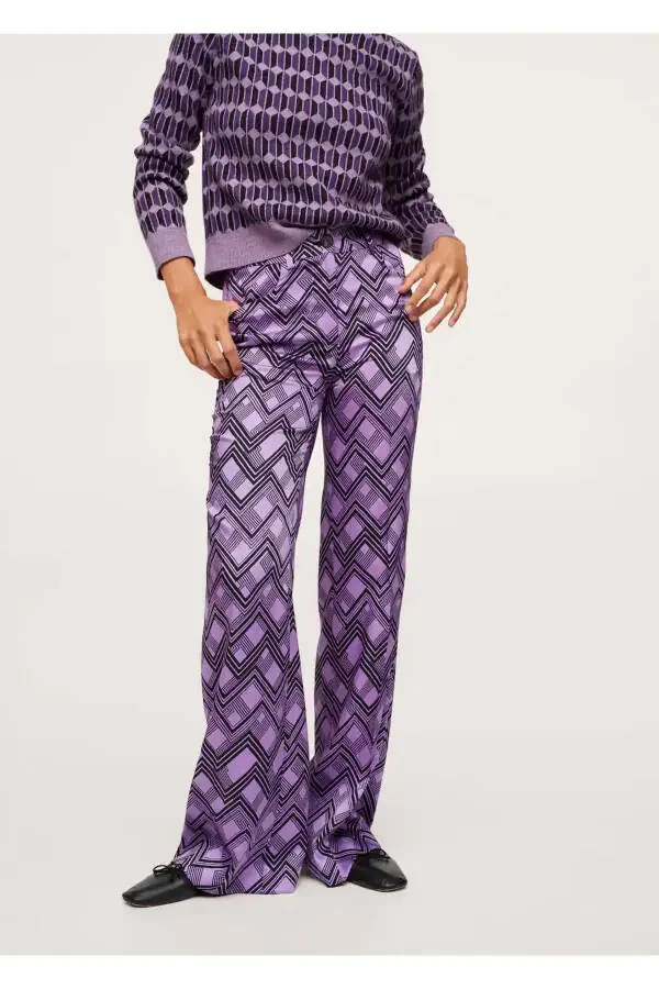 Women's Lilac Geometric Pants - 3