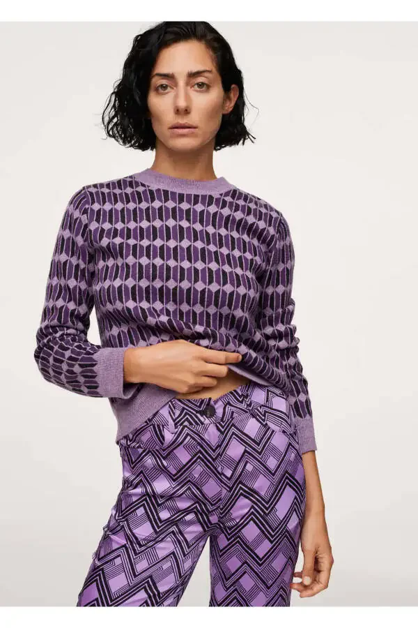 Women's Lilac Geometric Pants - 4