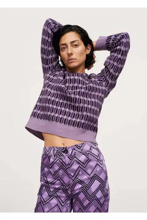 Women's Lilac Geometric Pants - 5