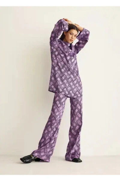 Women's Lilac Geometric Pants - 6