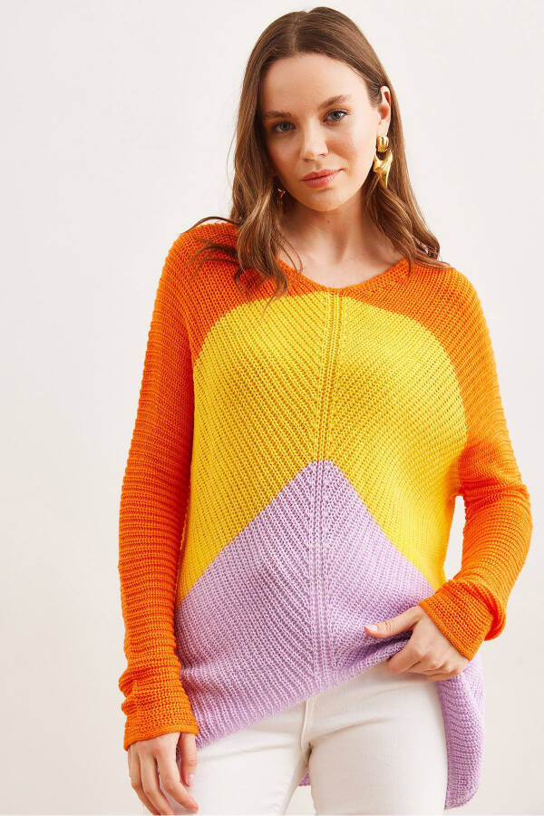 Women's Lilac Orange Color Block Sweater KZK-19000920 - 2