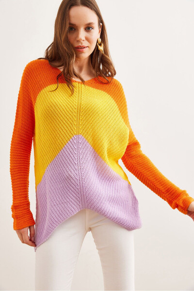 Women's Lilac Orange Color Block Sweater KZK-19000920 - 3