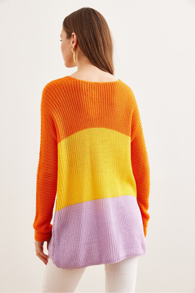 Women's Lilac Orange Color Block Sweater KZK-19000920 - 6