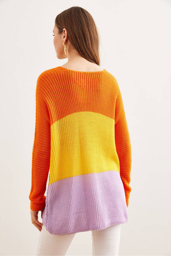 Women's Lilac Orange Color Block Sweater KZK-19000920 - 6
