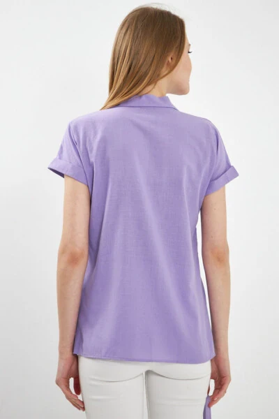 Women's Lilac Short Sleeve Linen Blouse ARM-24Y001038 - 5