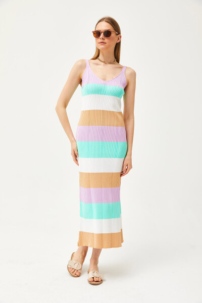 Women's Lilac Strapless Striped Side Slit Knit Dress ELB-19002069 - 5