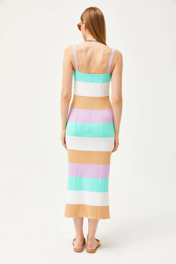 Women's Lilac Strapless Striped Side Slit Knit Dress ELB-19002069 - 7