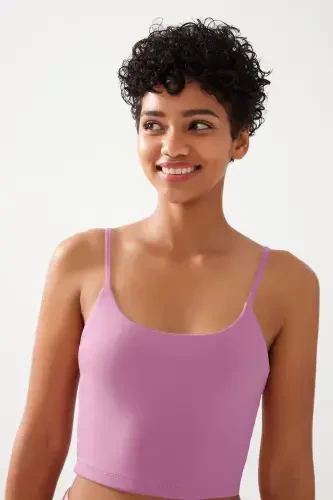 Women's Lilac Strappy Lightly Padded Sports Bra Straps-Lilac - 2