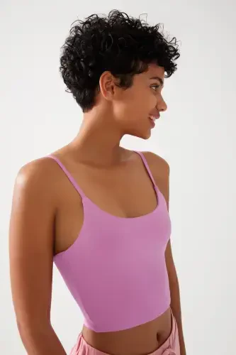 Women's Lilac Strappy Lightly Padded Sports Bra Straps-Lilac - 4