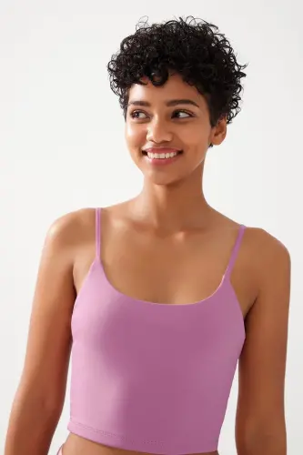 Women's Lilac Strappy Lightly Padded Sports Bra Straps-Lilac - LOS OJOS (1)