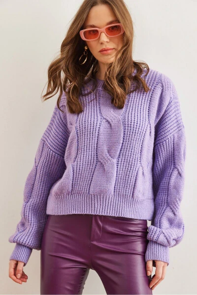 Women's Lilac Thick Hair Knit Soft Texture Cardigan KZK-19000902 - OLALOOK