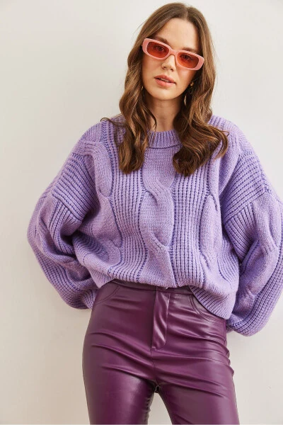 Women's Lilac Thick Hair Knit Soft Texture Cardigan KZK-19000902 - OLALOOK (1)