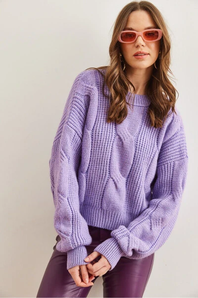 Women's Lilac Thick Hair Knit Soft Texture Cardigan KZK-19000902 - 4