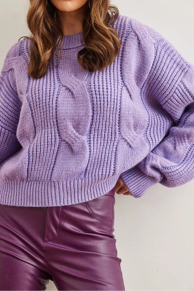 Women's Lilac Thick Hair Knit Soft Texture Cardigan KZK-19000902 - 6