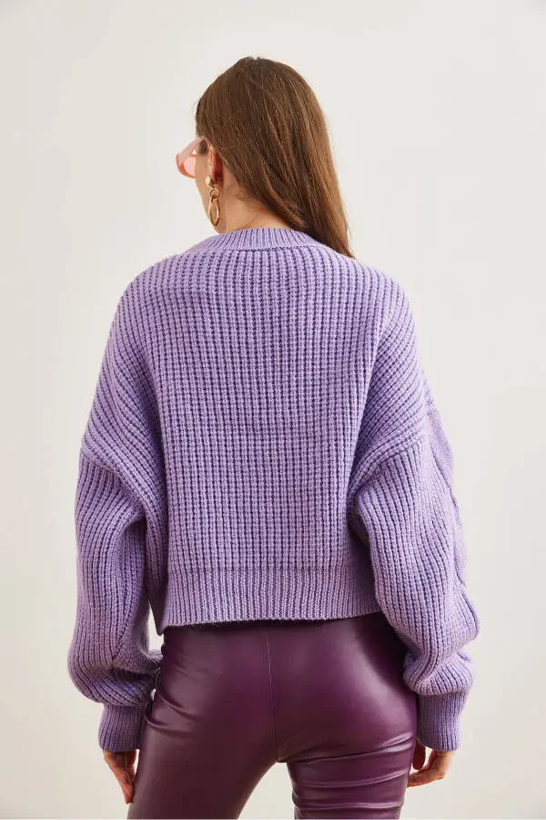 Women's Lilac Thick Hair Knit Soft Texture Cardigan KZK-19000902 - 7