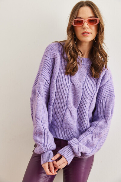 Women's Lilac Thick Hair Knit Soft Texture Cardigan KZK-19000902 - 4
