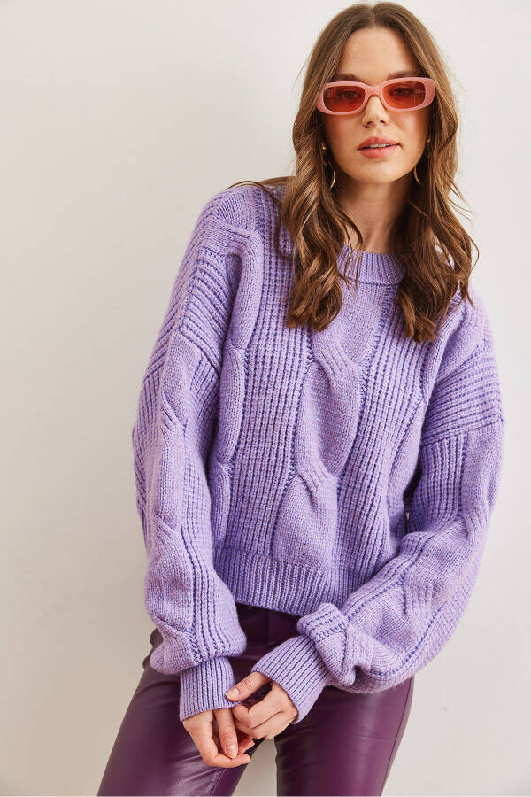 Women's Lilac Thick Hair Knit Soft Texture Cardigan KZK-19000902 - 4