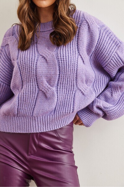Women's Lilac Thick Hair Knit Soft Texture Cardigan KZK-19000902 - 6