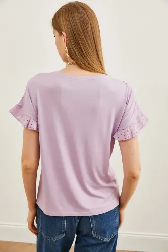 Women's Lilac Top with Frill Sleeve Detail BLZ-19000979-Lilac - OLALOOK (1)