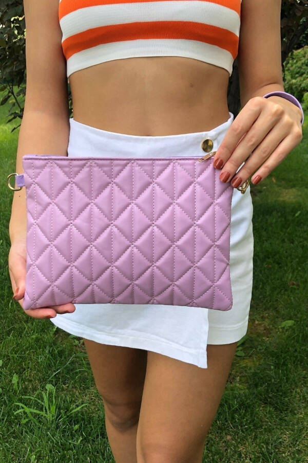 Women's Lilac Triangle Pattern Portfolio Clutch Handbag - 5