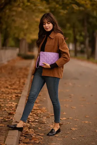 Women's Lilac Triangle Pattern Portfolio Clutch Handbag 