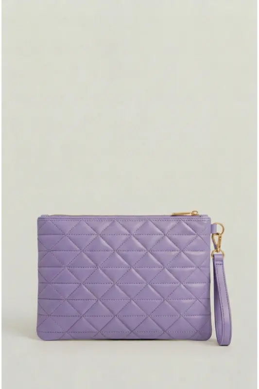 Women's Lilac Triangle Pattern Portfolio Clutch Handbag - 2