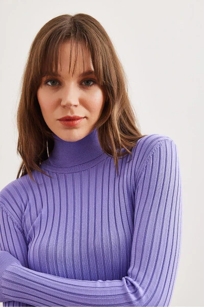 Women's Lilac Turtleneck Thick Ribbed Knitted Sweater KZK-19000872 - 4
