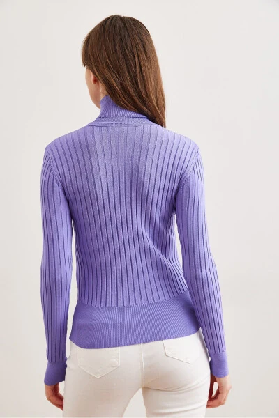 Women's Lilac Turtleneck Thick Ribbed Knitted Sweater KZK-19000872 - 7