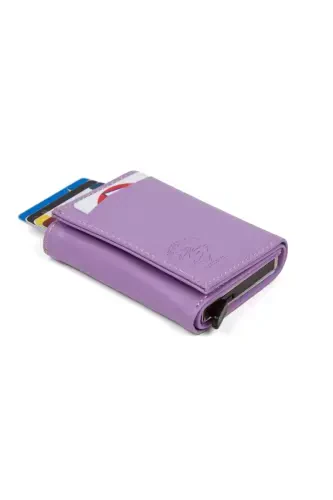 Women's Lilac Vegan Leather Aluminum Mechanism, Cardholder Wallet.-Lilac - NEWISH (1)