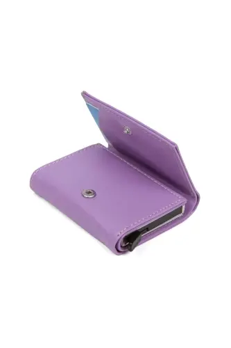 Women's Lilac Vegan Leather Aluminum Mechanism, Cardholder Wallet.-Lilac - 5