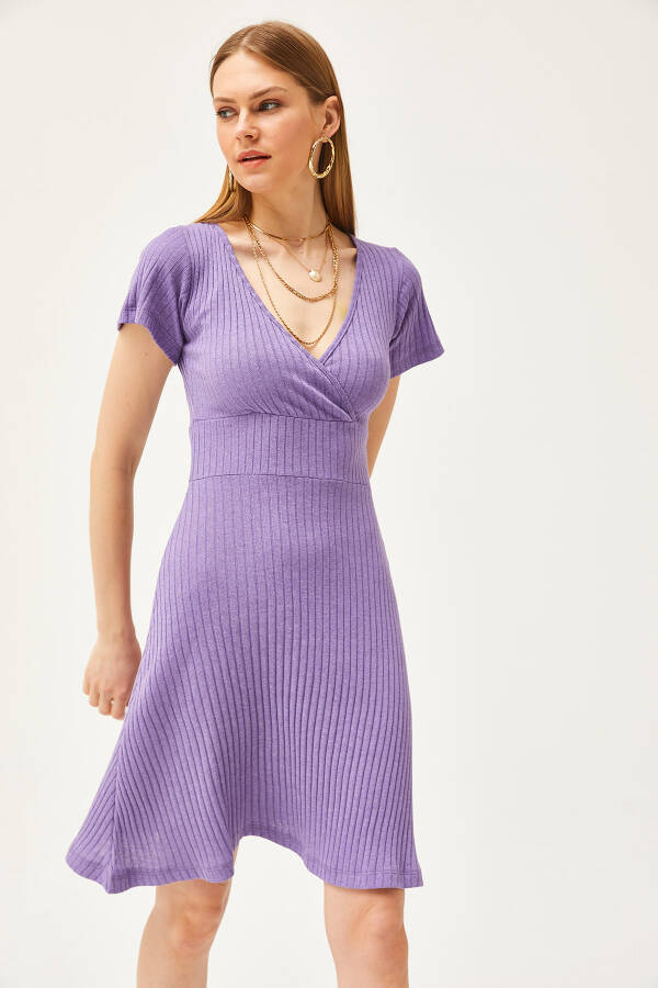 Women's Lilac Wrap V-Neck Short Sleeve Mini A-line Dress ELB-19002059 - 2